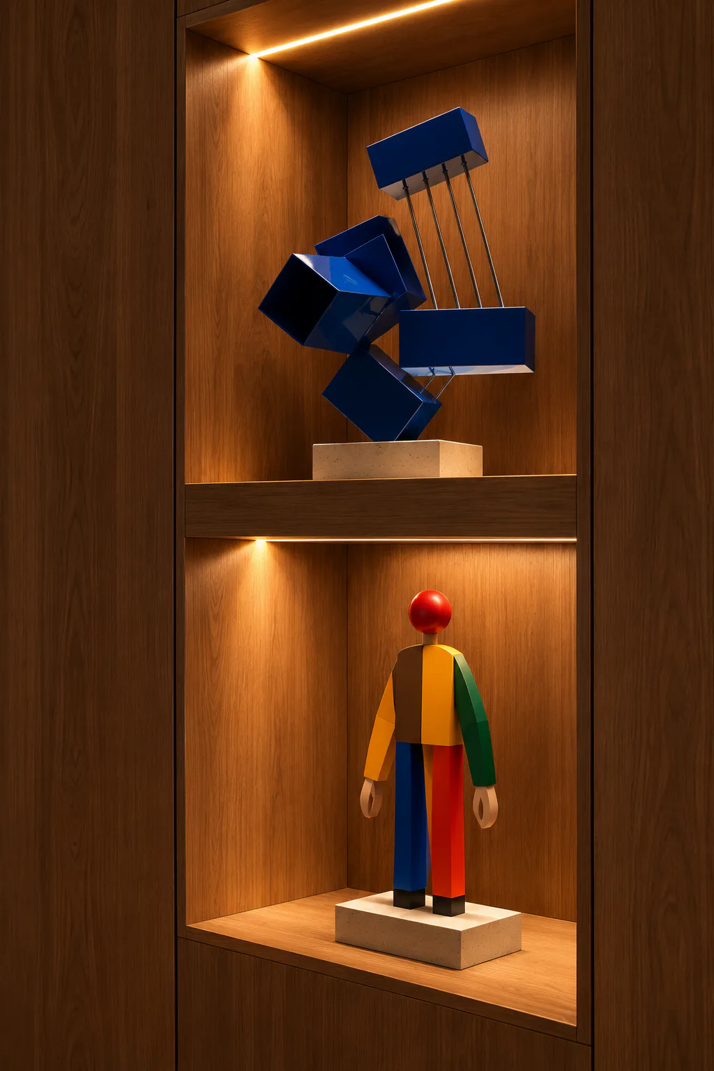 Illuminated wooden niches with sculptures